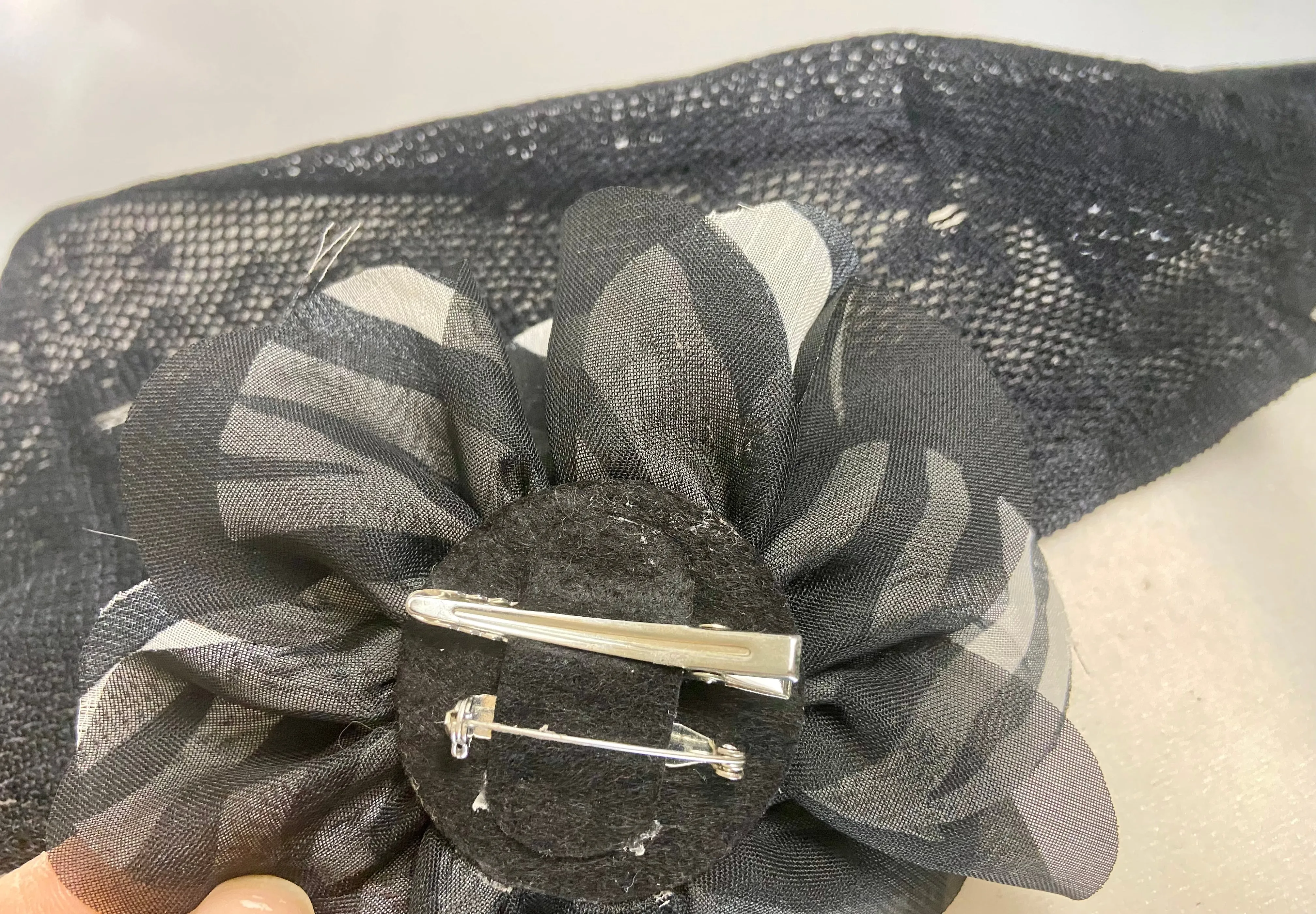 Black Lace triangle Scarf with flower accessories