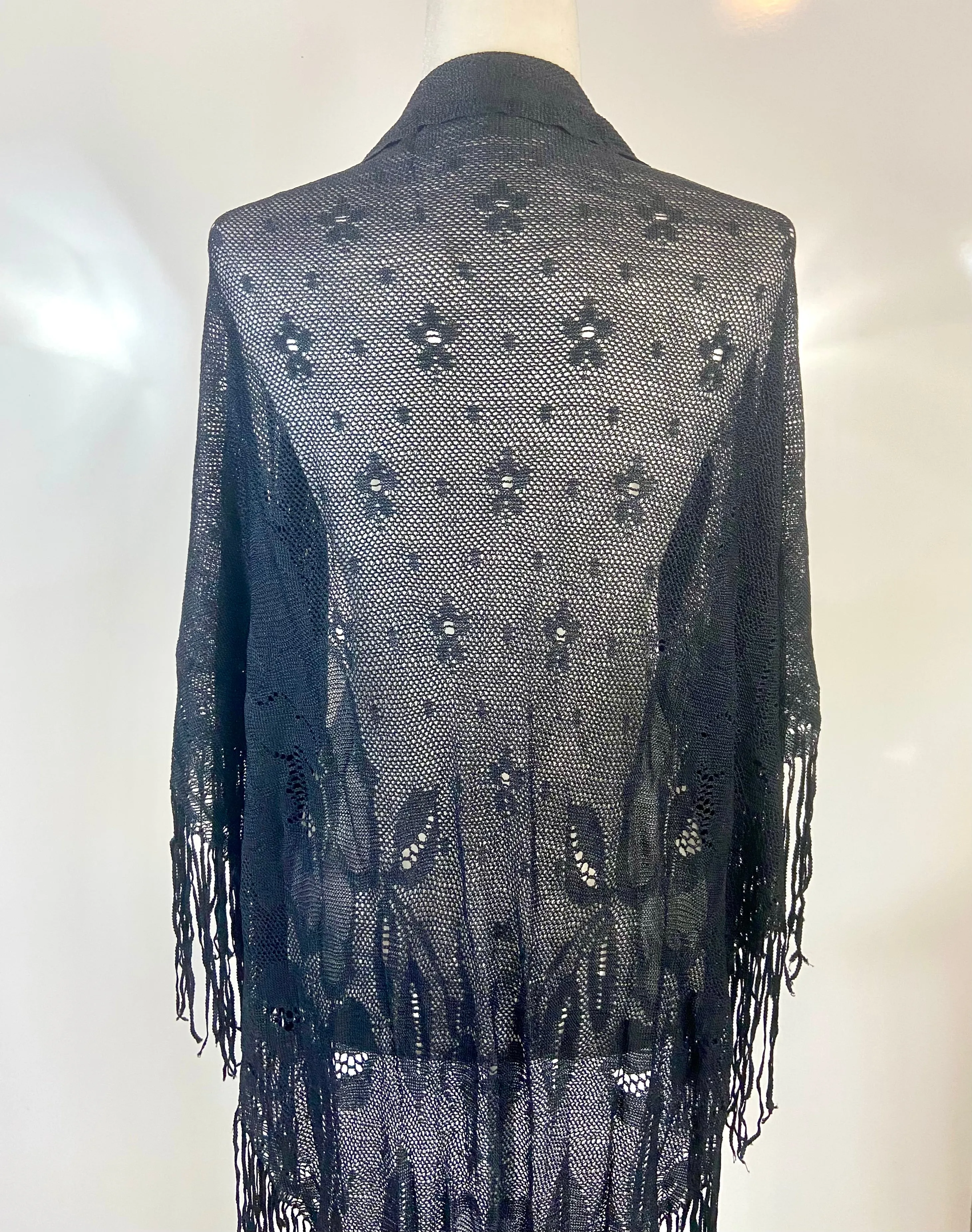 Black Lace triangle Scarf with flower accessories