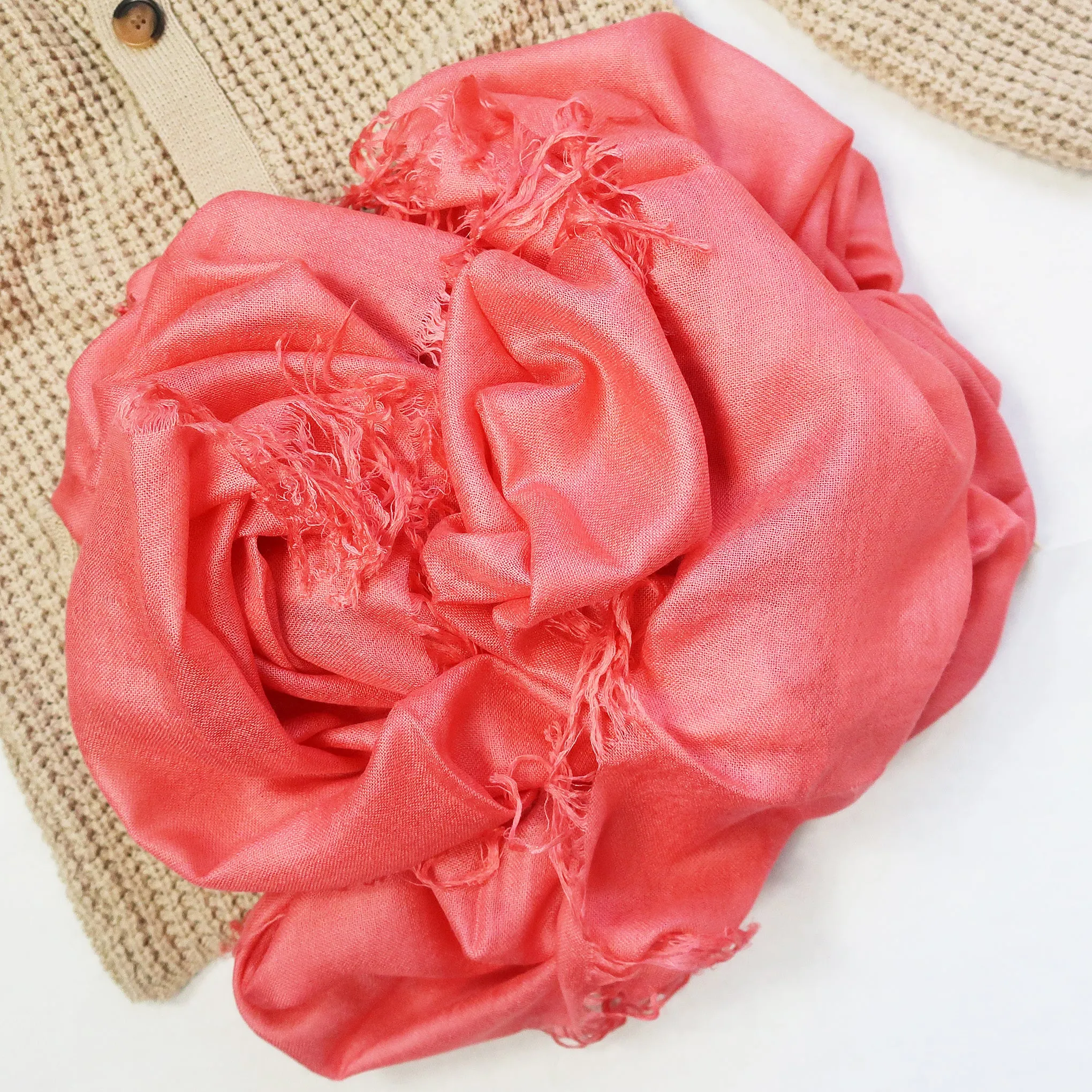 Blue Pacific Tissue Solid Modal and Cashmere Scarf Shawl in Tea Rose Pink