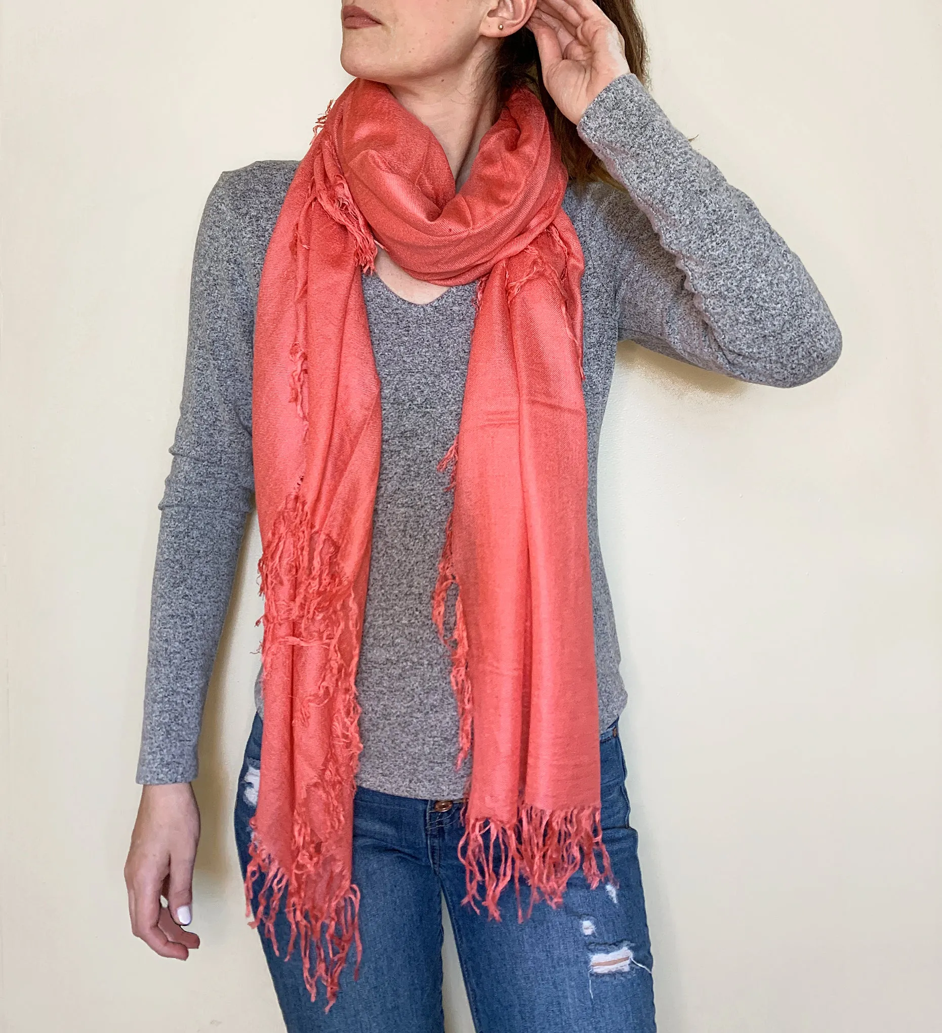 Blue Pacific Tissue Solid Modal and Cashmere Scarf Shawl in Tea Rose Pink