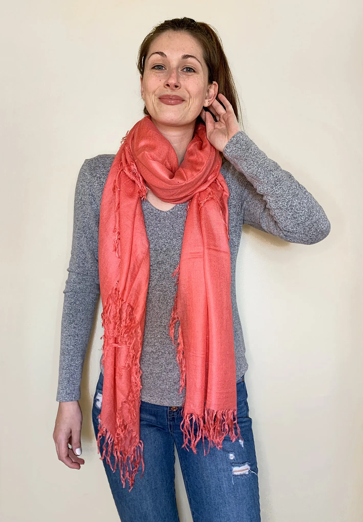 Blue Pacific Tissue Solid Modal and Cashmere Scarf Shawl in Tea Rose Pink