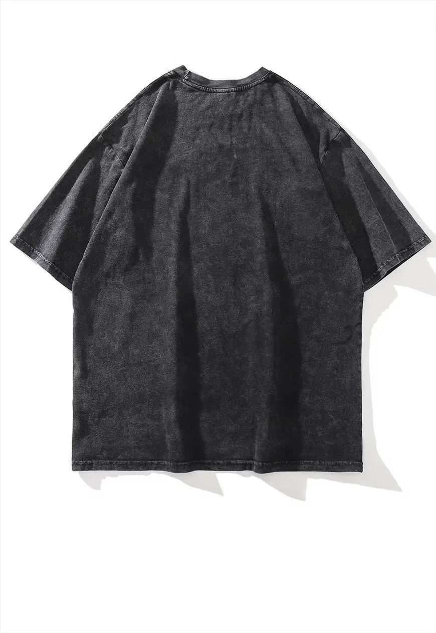 Cat girl print t-shirt retro pussy tee 70s top in acid grey