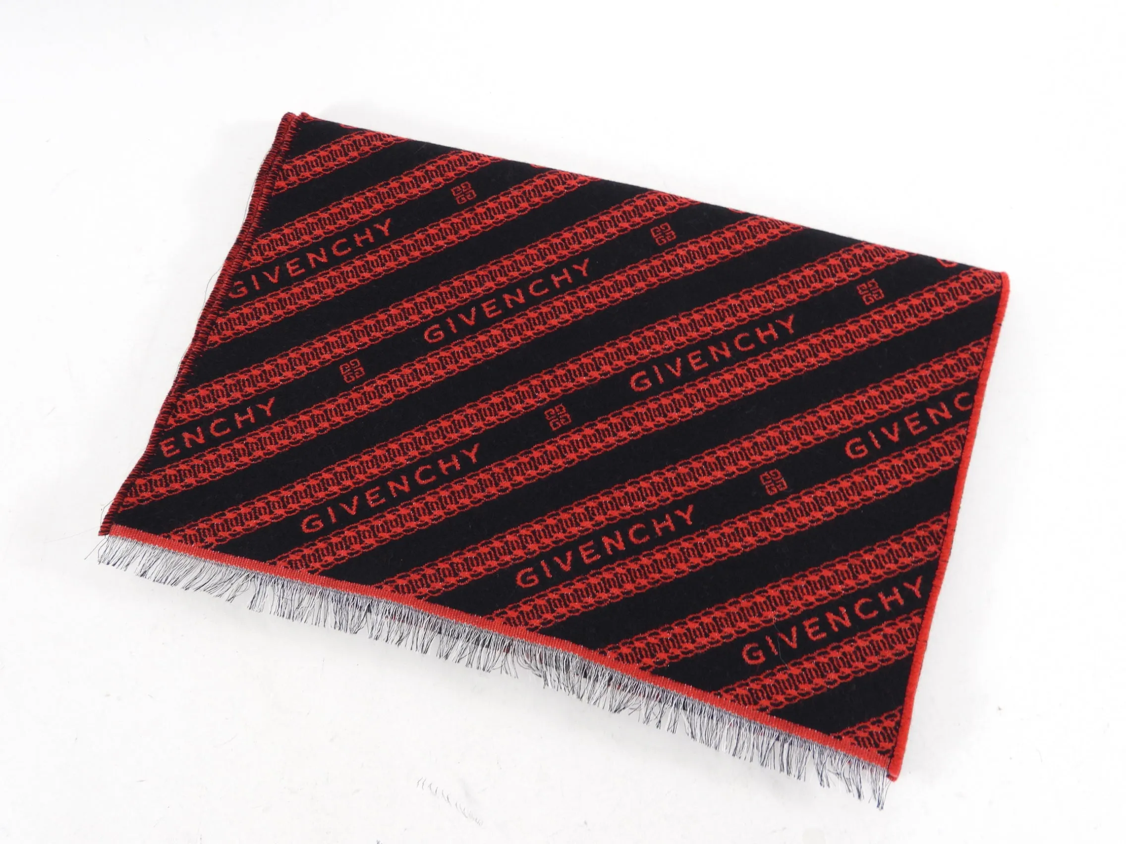 Givenchy Red and Black Logo Stripe Scarf