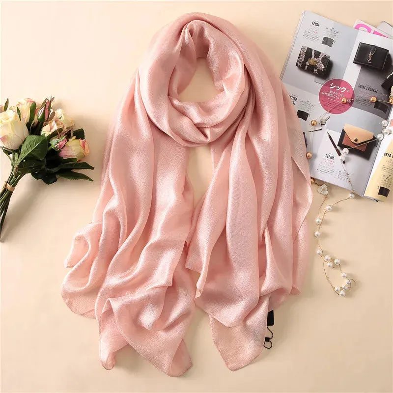 Luxury Women Fashion Scarf Solid Silk Linen Shawls 180*90Cm
