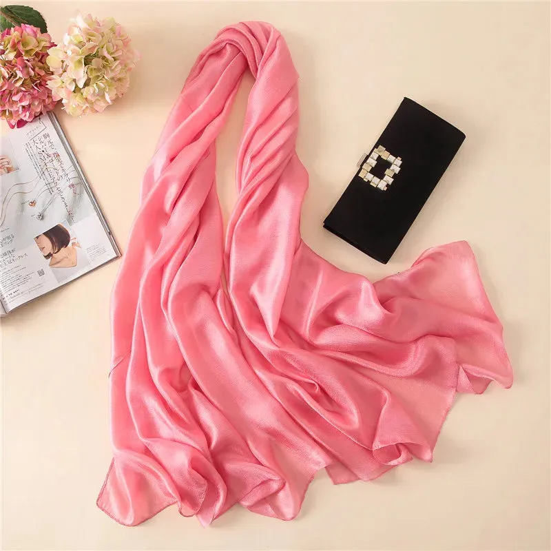 Luxury Women Fashion Scarf Solid Silk Linen Shawls 180*90Cm