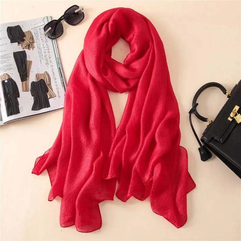 Luxury Women Fashion Scarf Solid Silk Linen Shawls 180*90Cm