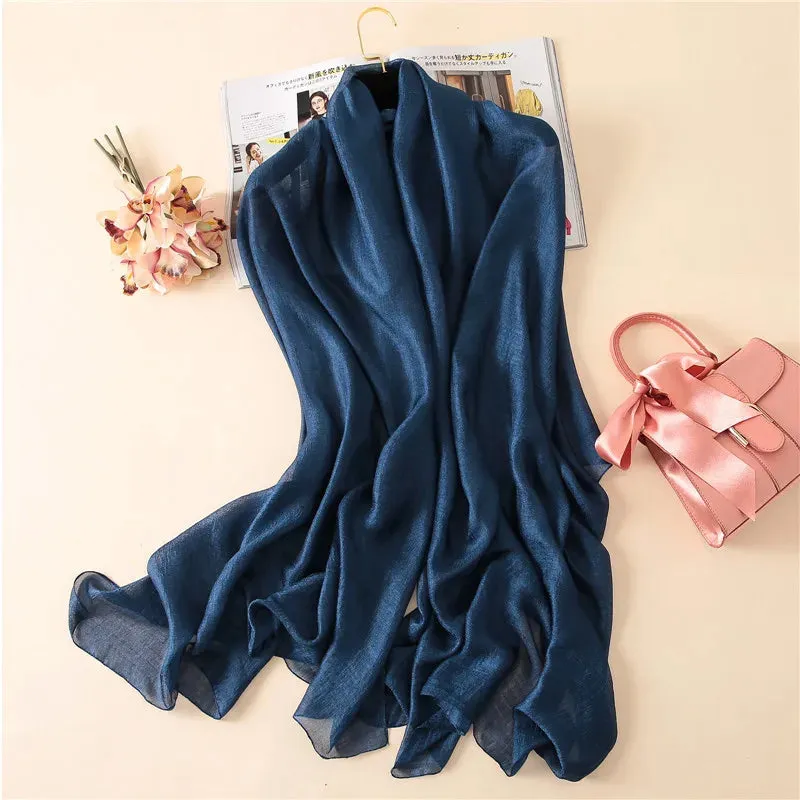 Luxury Women Fashion Scarf Solid Silk Linen Shawls 180*90Cm