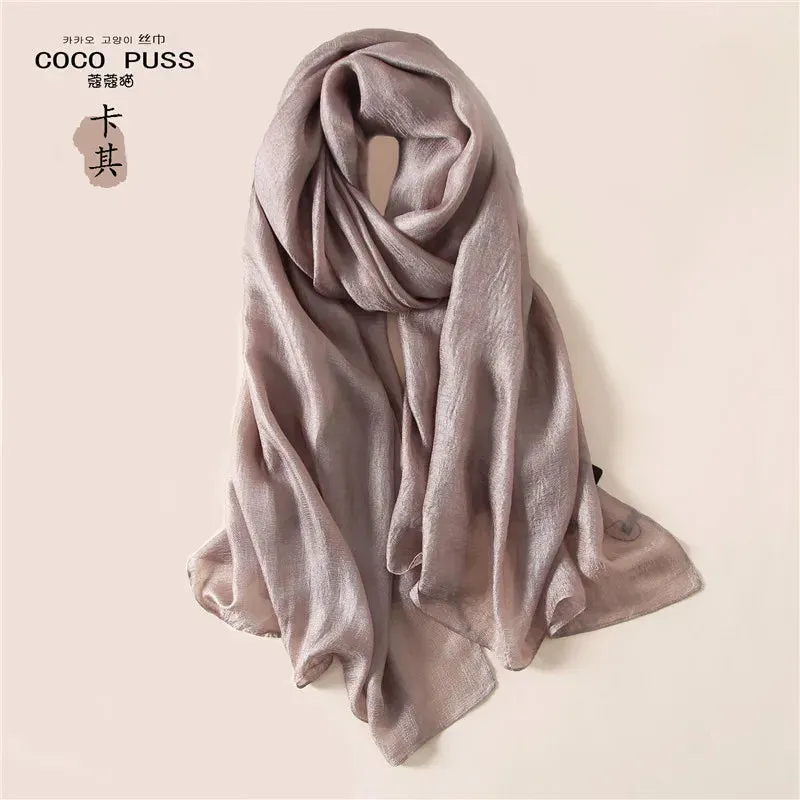 Luxury Women Fashion Scarf Solid Silk Linen Shawls 180*90Cm