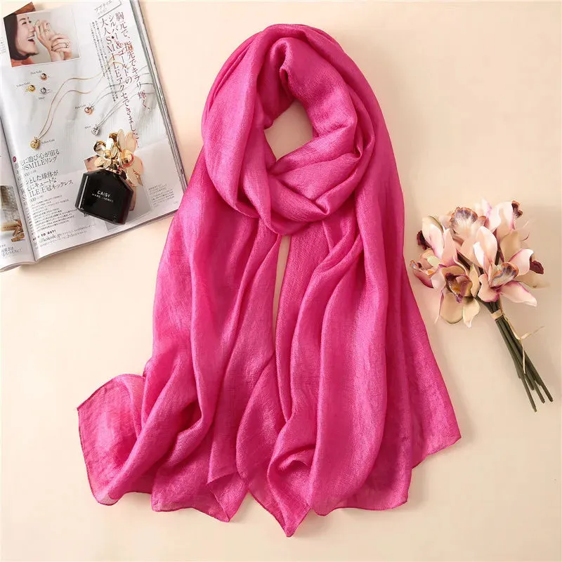 Luxury Women Fashion Scarf Solid Silk Linen Shawls 180*90Cm