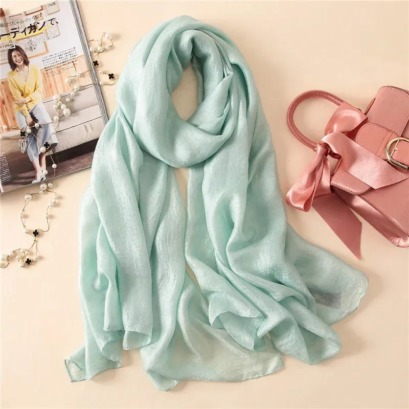 Luxury Women Fashion Scarf Solid Silk Linen Shawls 180*90Cm
