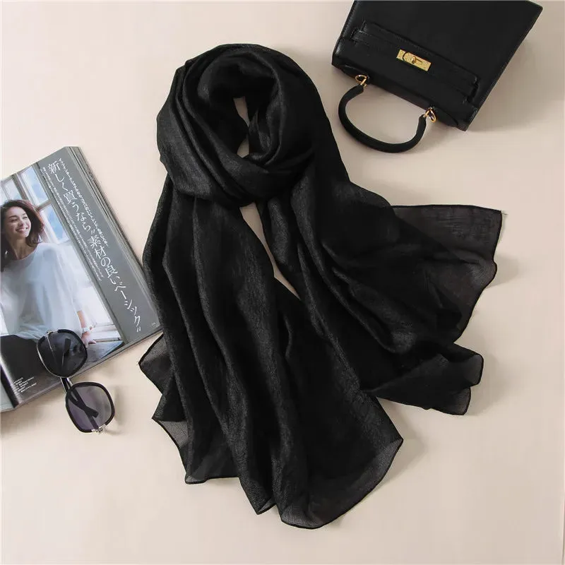 Luxury Women Fashion Scarf Solid Silk Linen Shawls 180*90Cm