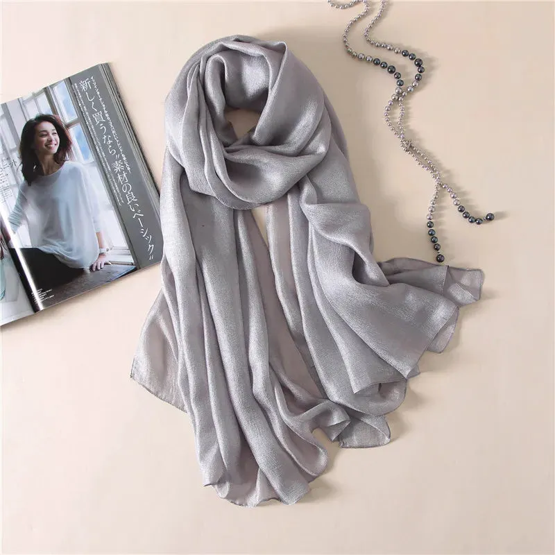 Luxury Women Fashion Scarf Solid Silk Linen Shawls 180*90Cm
