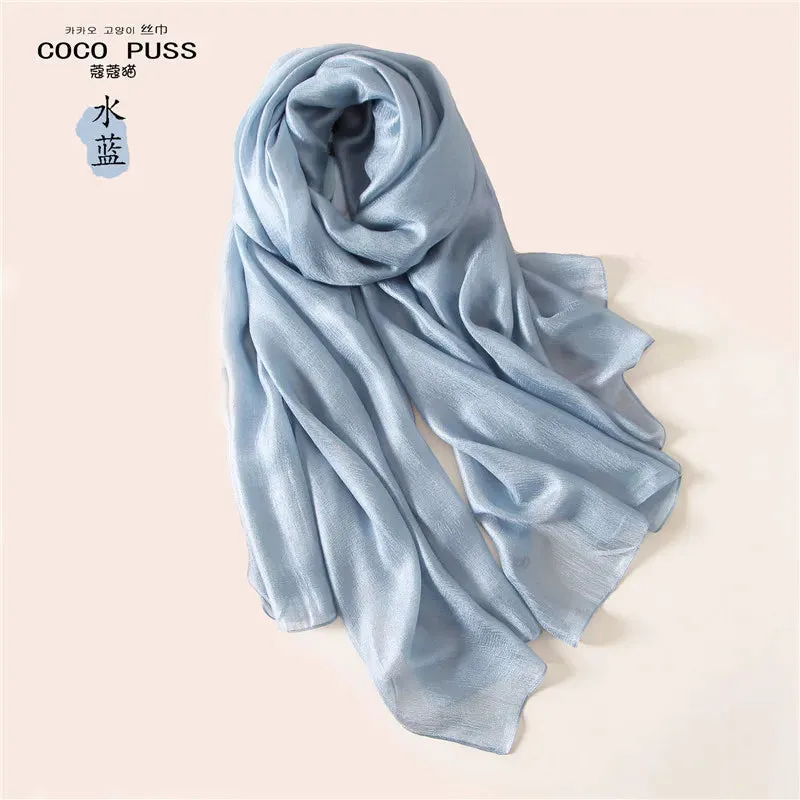 Luxury Women Fashion Scarf Solid Silk Linen Shawls 180*90Cm