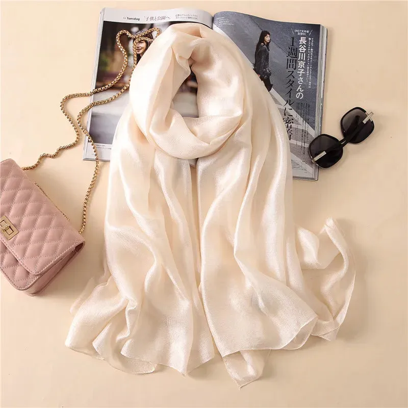 Luxury Women Fashion Scarf Solid Silk Linen Shawls 180*90Cm