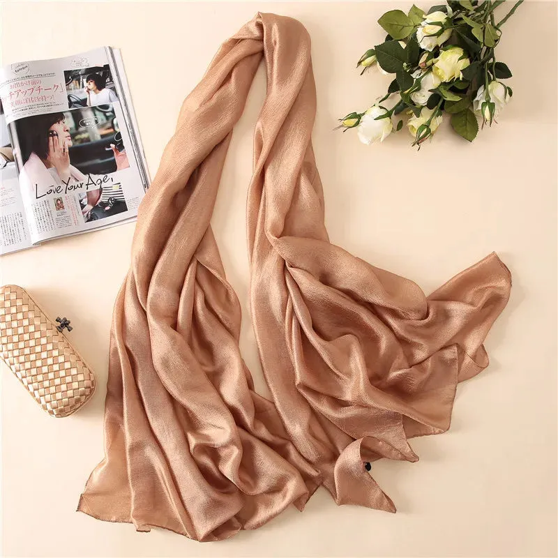 Luxury Women Fashion Scarf Solid Silk Linen Shawls 180*90Cm