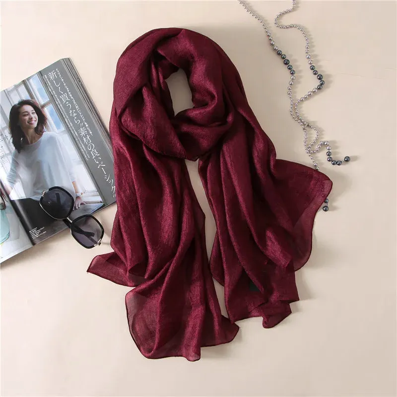 Luxury Women Fashion Scarf Solid Silk Linen Shawls 180*90Cm