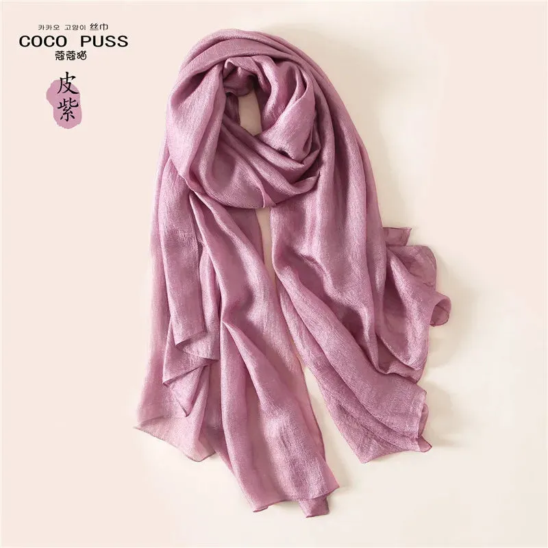 Luxury Women Fashion Scarf Solid Silk Linen Shawls 180*90Cm