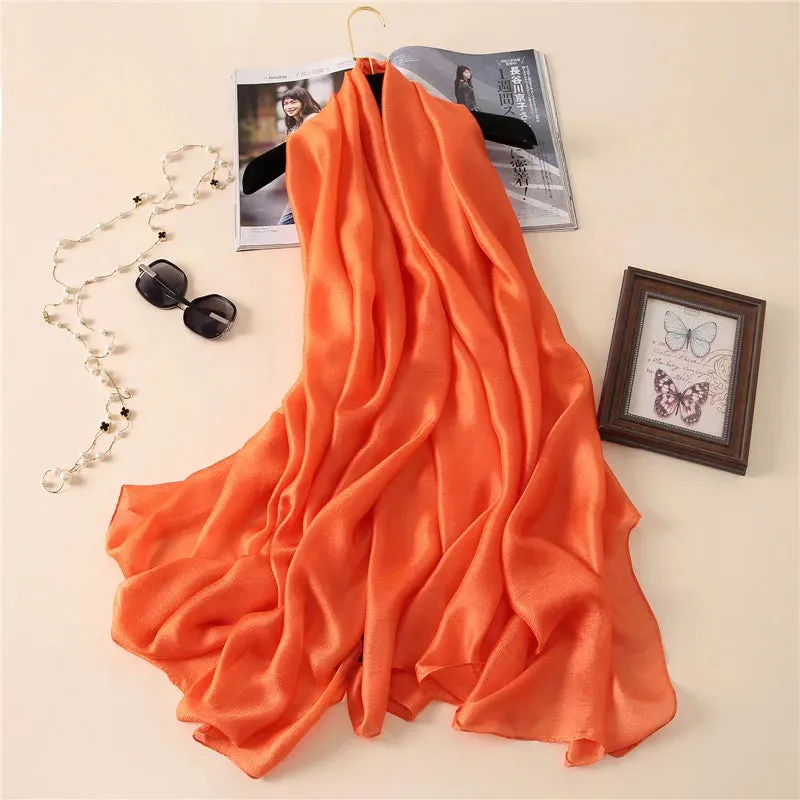Luxury Women Fashion Scarf Solid Silk Linen Shawls 180*90Cm