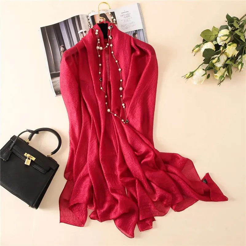 Luxury Women Fashion Scarf Solid Silk Linen Shawls 180*90Cm