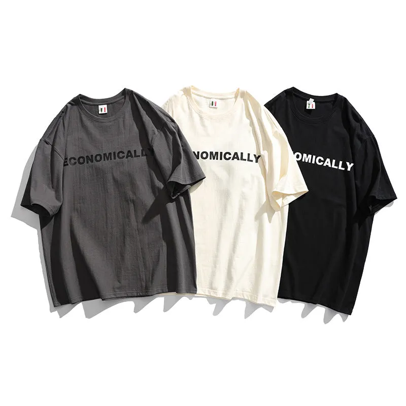 Men T-Shirt Summer Men's Letter Printed T-shirt Vintage Bottoming Shirt