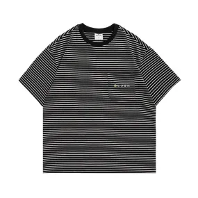 Men T-Shirt Summer Men's Striped Printed Embroidered T-shirt Short Sleeve