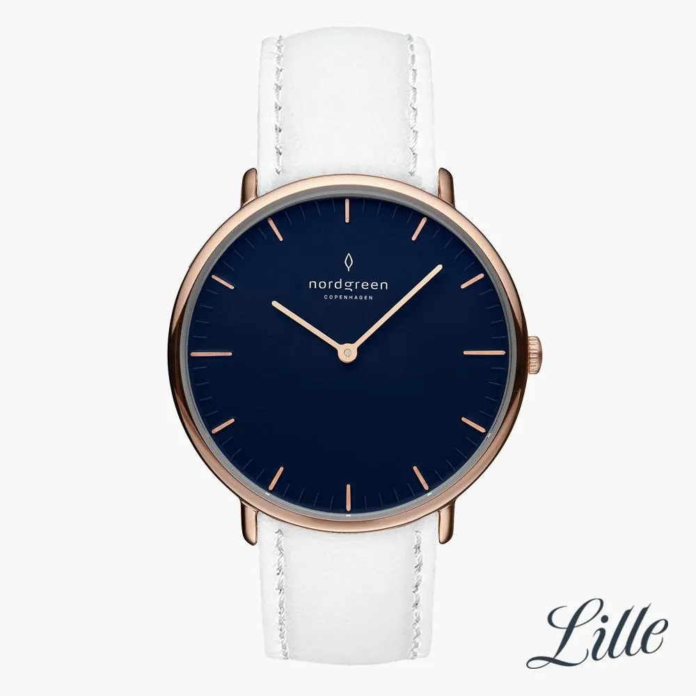 Native | Navy Dial - White Leather