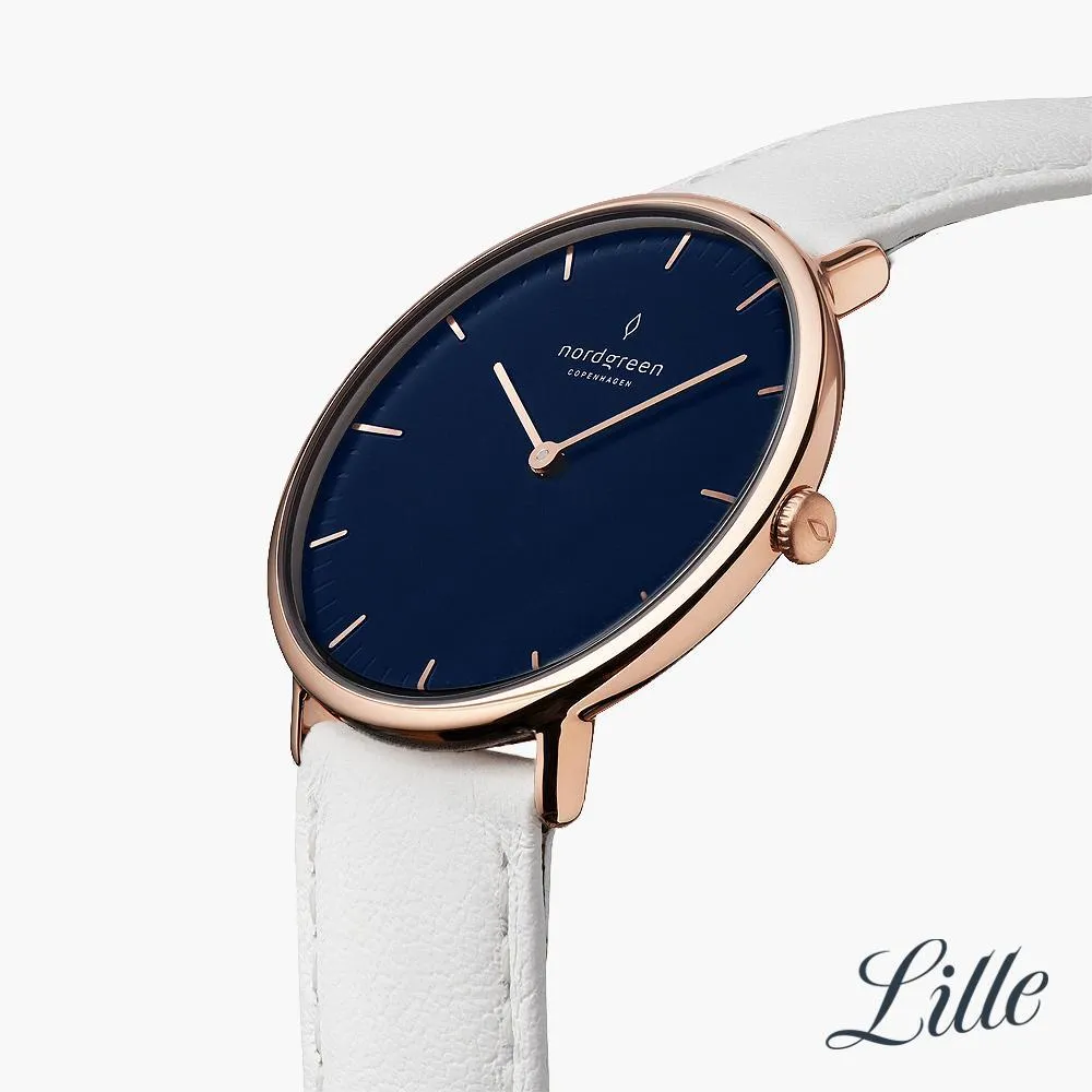 Native | Navy Dial - White Leather