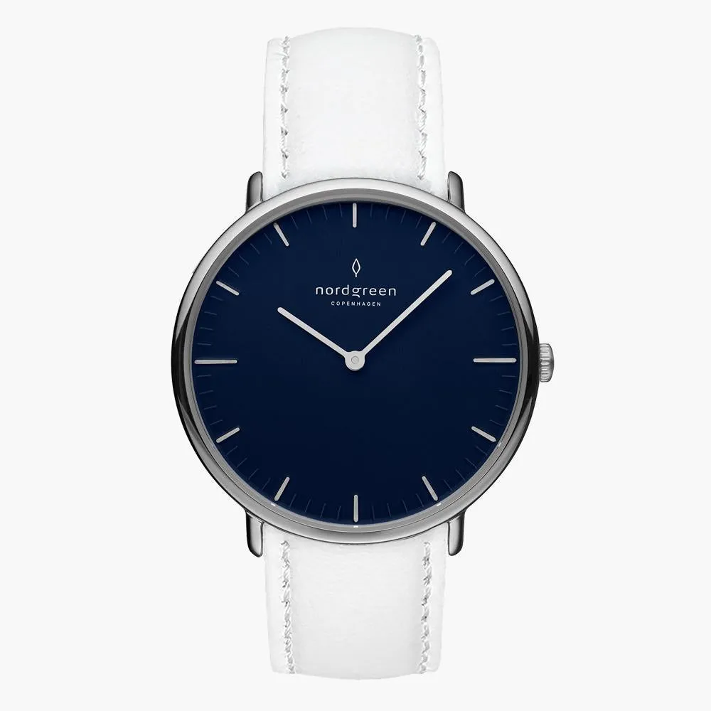 Native | Navy Dial - White Leather