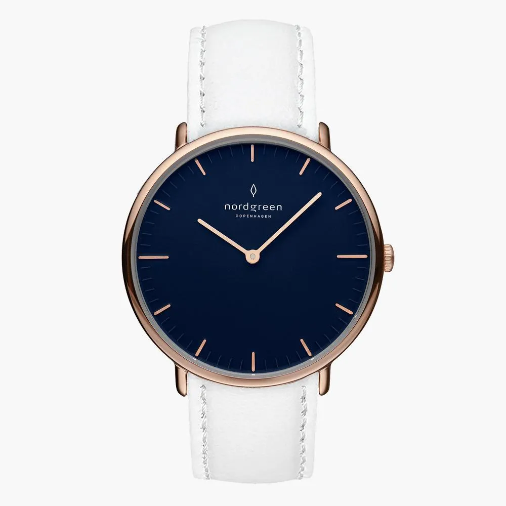 Native | Navy Dial - White Leather