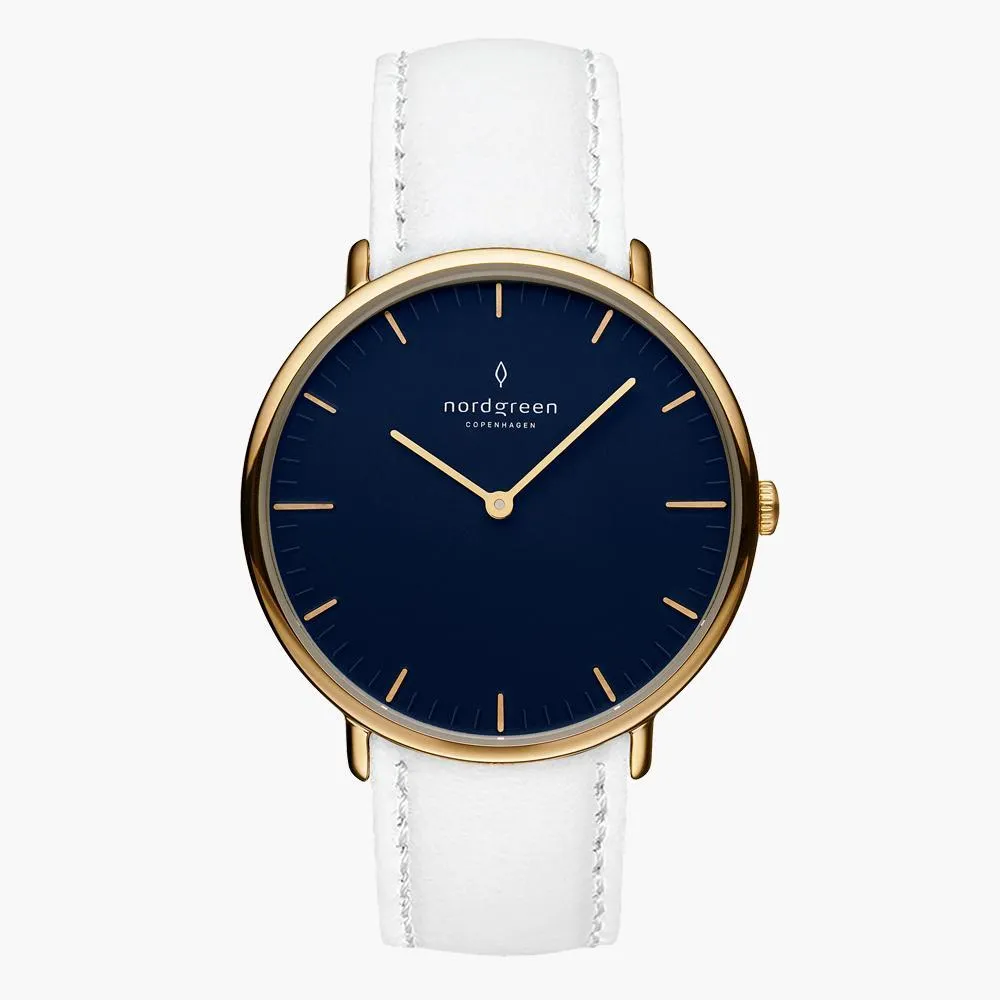 Native | Navy Dial - White Leather