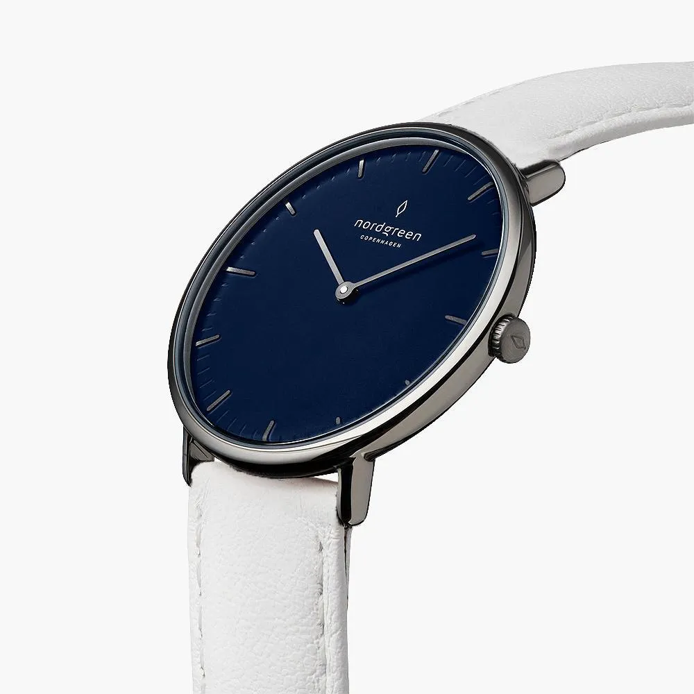 Native | Navy Dial - White Leather