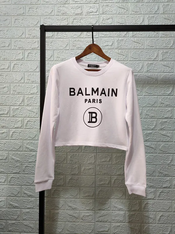T Shirt Balmain Autumn and Winter Printed Letter Pure Cotton Short Sweater