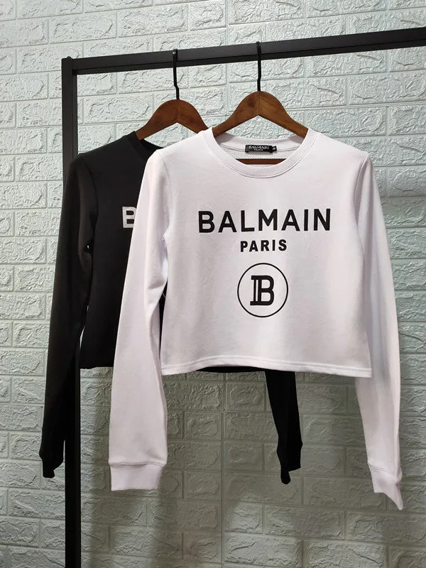T Shirt Balmain Autumn and Winter Printed Letter Pure Cotton Short Sweater